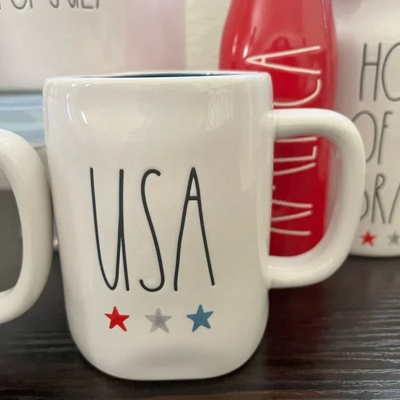 Rae Dunn Patriotic Set of 3 Canisters 2 Flower Vases and 2 Mugs